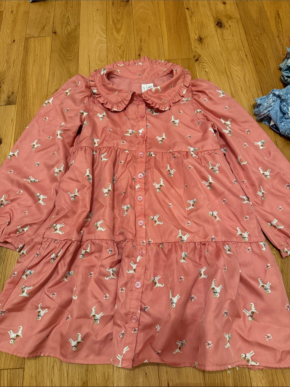 Janie and Jack Pink Ruffle-Collar Button Front Nightgown with Dog Print